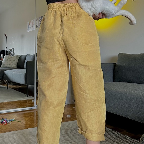 Women Linen Trousers in Mustard - Picture 1 of 2